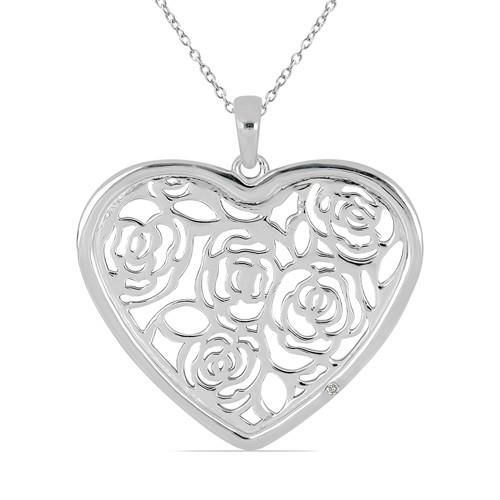 BUY REAL WHITE DIAMOND DOUBLE CUT GEMSTONE HEART PENDANT IN 925 SILVER